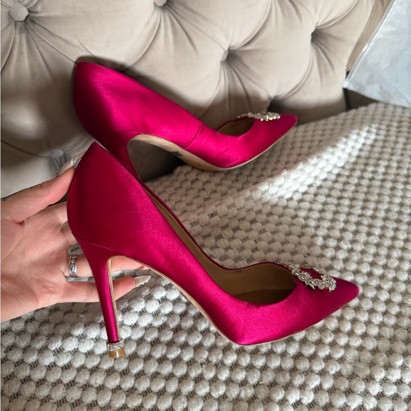 Pink Satin Heels with Crystal Embellishments - Picture 6 of 8